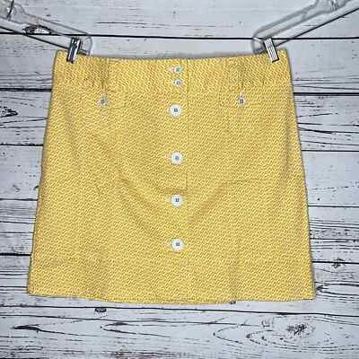 L.L. Bean NWT 16-Reg Sunburst Yellow Geometric Coveside Canvas Button Up Skirt