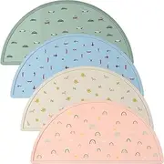 Didaey 4 Packs Silicone Placemats for Baby Non Slip Kids Toddlers Food Table Mats Portable Dining Table, Colors, 9 x 17 Inch (Khaki, Green, Light Gray, Gray Blue)