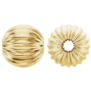 14K Yellow Gold 8.0mm Corrugated Ridged Round Ball Bead Spacer 1.6mm Hole String