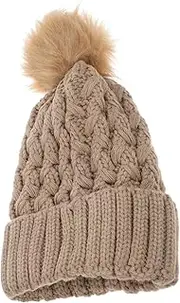 [LIFKOME] Warm Knitted Cap for Women Furry Hat Acrylic Fiber Fashionable and Fluffy Hat for Female Teens Khaki