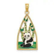 14k Yellow Gold Enamel Panda Bear and Bamboo Charm