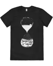 Snow Hours Hourglass Artsy Bear Polar Cotton T-Shirt Unisex Tee Black - Black