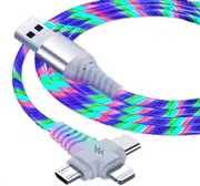 3 in 1 Charging Cable Flowing Led Light Up USB Cable 40W Fast Charging Cord with Data Sync Support with Compatible All Phones USB Type C Device