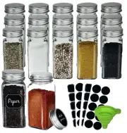 15 Pcs 6oz Glass Jars- Bottles, Square Spice Containers with Silver Metal Caps