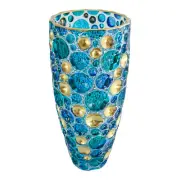 Murano Glass Vase Bubble Gold Blue Green Handmade Painted Millefiori 35cm