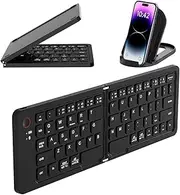 Mini Foldable Wireless Keyboard, Portable Bluetooth Keyboard with Holder, Pocket-Sized & Ultra-Slim & USB-C Rechargeable Travel Keyboard for Android Windows iOS, Black (Keyboard)