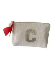 CLARINS "C" Beige Ecru Makeup Cosmetic Jute Bag with Silver Thread 2023 recycled
