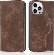 QLTYPRI Case for iPhone 12 Pro Max Compatible with MagSafe, Leather Mobile Phone Case [RFID Protection] Flip Case with Card Holder Stand Magnetic Flip Case for iPhone 12 Pro Max - Brown