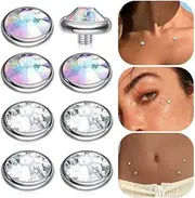 [QEIFC] 8 Pcs Hypoallergenic Dermal Jewelry 14G AB Cubic Zirconia Dermal Piercing Surgical Steel Micro Dermal Tops Skin Piercing Punk Body Jewelry Studs Gift 3mm 4mm 5mm