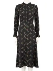 Floral Print Midi Button Up Dress