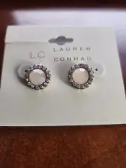 LC Lauren Conrad Pink Faux Opal Stud Earrings Rhinestone Pierced Rose Gold NEW