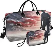 [ZRYSMY] Soilder Silhouette American Flag Duffel Bag for Traveling, Travel Bag Gym Bag, with Multiple Interior Pockets Shoulder Weekender Bag for Women Men with Toiletry Bag 20.5L x 1.9W x 13.8H