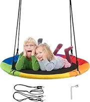 HONEY JOY 40’’ Kids Flying Saucer Tree Swing, Safe and Sturdy Swing for Children w/Adjustable Ropes, Indoor and Outdoor Play Set Swing with Easy Assembly, Ideal for Tree, Park, Backyard, Playroom