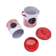 3 Pcs Canister Set Large Capacity Red White Round Storage Bucket Farmhouse Ki