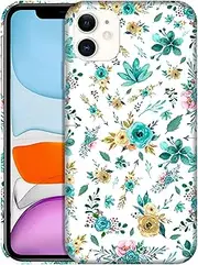 GlamCase for iPhone 11, iPhone 11 Case - Teal Floral Pattern Design Printed Slim & Sleek Cute Plastic Hard Snap on Protective Designer Back Phone Case/Cover for iPhone 11