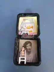 Vtg Diorama Tiny Jewelry Box 1920's Girl Photo Go-Go Dancer Watercolor Wall Art