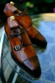 Men's Handmade Brown Monk Strap Leather Oxford Formal Dress Wedding Shoes