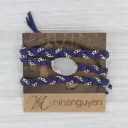 New Nina Wynn Cordelia Necklace Woven Purple Leather White Druzy Pendant