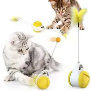 Catzon Cat Balance Swing Car Toy with Catnip Ball Feather Stick Interactive Pet Toys-Yellow