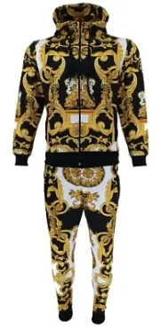 Men TiM Tracksuit Baroque Print Urban Hip Hop Top Bottoms Joggers Set 2ps Outfit