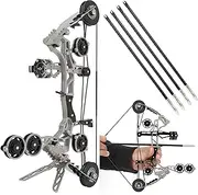 AMEYXGS 10.9inch Compound Bow Set Stainless Steel Includes 4/8 Arrows Bow Stabilizer Sight Rest Target Paper and Bow Stand