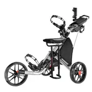 CaddyTek CaddyLite EZ-Fold Pro 3-Wheel Golf Buggy / Push Cart - Silver + Removable Seat
