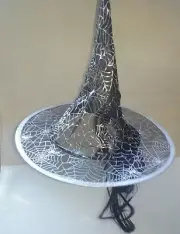 HALLOWEEN COSTUME KIDS SILVER WITCH WEB HAT 12.5" w/ BLACK WIG FAKE HAIR WIZARD