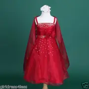 NEW RED SEQUINS A-LINE SCARF SHAWL WEDDING FLOWER GIRL DRESS 2 4 6 8 10 12 14 16