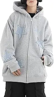 [Sindlloger] Oversized Hoodie for Women Graphic Star Print Hoodie Y2k Pullover Hooded Casual Vintage Aesthetic Tops Streetwear