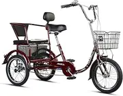 DEFGHIJ 3 Wheel Bicycle 16inch Tricycle Adult Single Speed with Back Seat and Cargo Basket Adjustable Height for Seniors Women Men Shopping Recreation Red