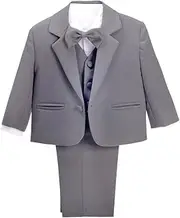 [Lito Angels] Baby Suit Boys Festive Wedding 5-Piece Set (Jacket, Vest, Shirt, Trousers & Tie), Royal Blue/Black/White/Ivory/Grey