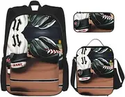 Baseball And Gloves Backpack With Lunch Box And Pencil Case 3 In,Kawaii Backpacks With Lunch Bag Matching Combo