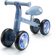 Kinderkraft Cutie Balance Bike, Learning Wheel, Children's Balance Bike, No Pedals, Wheels with LED Lights, Modern Design, Safe Construction, for Children from 1 Year, Blue