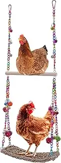 MABOZOO Chicken Swing Toy, Chicken Perch Seagrass Woven Hammock Swing Mat Climbing Hammock with Wood Perch Stand, Bird Swing Toy for Hens Chicken Bird Budgie