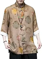 [Lmtossey] Tang Suit Chinese Style Hanfu Jacket Kung Fu Print Shirt Jacket Japanese Cotton Harajuku Shirt
