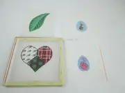 Lot 4 Hand Painted Needlepoint Canvas Heart Leaf Bunny Rabbit Ball of Yarn