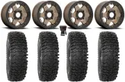 Fuel Block Beadlock 15" Wheels Br 32" RC500S Sticky Tires Kawasaki Mule Pro FXT