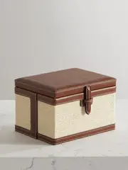 [Hunting Season] Hunting Season - Small Leather-trimmed Raffia Trunk Box - Tan - One size One size Brown