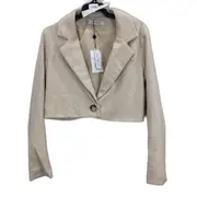Style State Beige Check Crop Button Up Fully Lined ShortJacket Ladies Sz 10 NEW