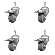 3.5 Inch SS Gray Polyurethane 3/8 Inch Threaded Stem Caster Set Total Lock Brake