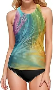 [AIXIWAWA] Swirling Feathers Women Tankini Tops, Swimsuit Top for Beach Pool Vacation S