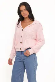 [PUP3] Amelia Oversize Collar Button Cardigan - Pink XS Pink
