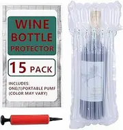 15 Packs Wine Bottle Protector Bag for Travel, goldhik Inflatable Packaging Bubble Wrap Bags for Wine Fruit Glass Bottle, Inflatable Air Column Cushion Bags with Free Pump