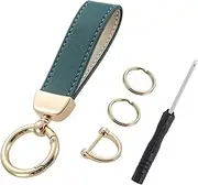 Rstigiker Genuine Leather Wristlet Keychain Alloy Car Keychain Accessories Universal Key Fob Holder with Anti-lost D-ring,2 Key Ring and 1 Mini Screwdriver for Men Women