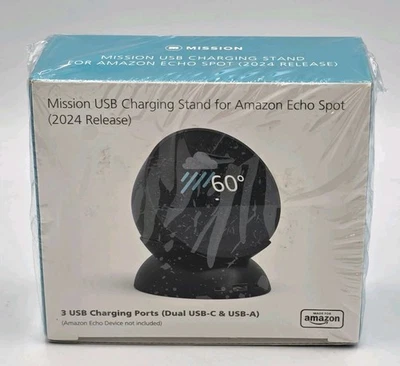 Mission Charging Ports Stand For Amazon Echo Spot. 3USB Charging Ports USB-C & A