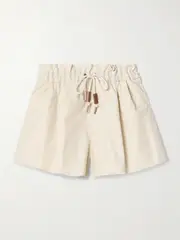 [Moncler] Moncler - Canvas-trimmed Paneled Cotton-blend Shell Shorts - Cream - IT40 IT 40 Cream