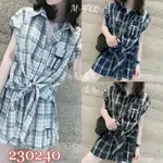 衣喆服飾批發【230240】 休閒格紋綁帶套裝