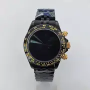 39MM PVD Watch Black Case Strap Set Watch Accessories for VK63 Quartz Movement