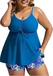[Hanna Nikole] Tankini Women's Tummy Control Swimwear Set Elegant Tummy Control Two Piece Swimsuit Ruffled One Piece Swimwear Swimsuits