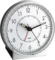 TFA Dostmann Analogue Alarm Clock, 60.1010, Silent Movement, Extra Loud Alarm with Bell Sound, Backlight, Silver/Black, (L) 107 x (W) 78 x (H) 110 mm